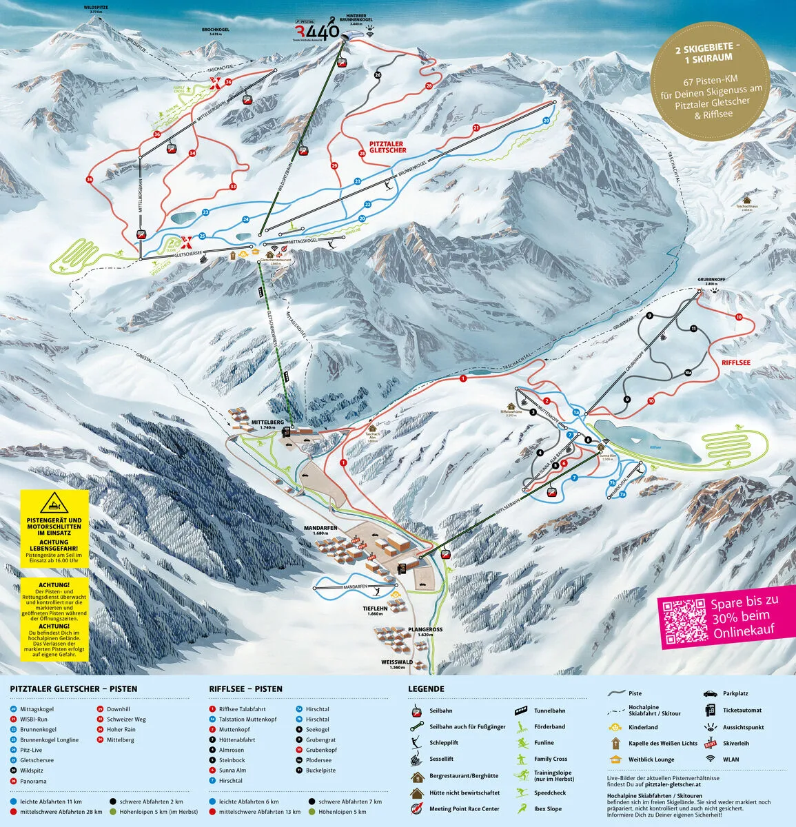 Mapa sjezdovek – Pitztal